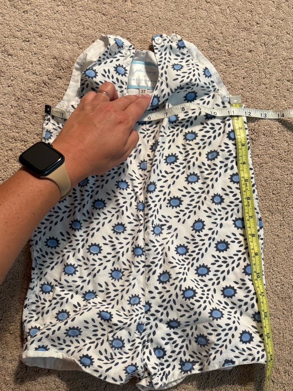 3T Floral Blue & White Kids One-Piece Romper